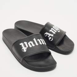 Palm Angels Black Leather Flat Slides Size 41