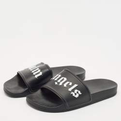 Palm Angels Black Leather Flat Slides Size 41