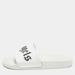 Palm Angels White Leather Slide Sandals Size 41