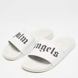 Palm Angels White Leather Slide Sandals Size 41