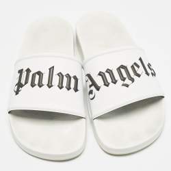 Palm Angels White Leather Slide Sandals Size 41