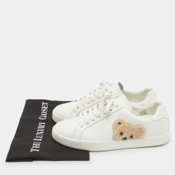 Pre Owned Palm Angels White Leather Teddy Bear Tennis Sneakers Size 40