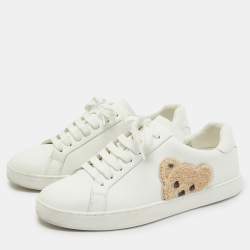 Pre Owned Palm Angels White Leather Teddy Bear Tennis Sneakers Size 40
