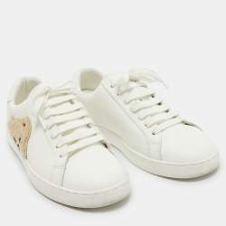 Pre Owned Palm Angels White Leather Teddy Bear Tennis Sneakers Size 40