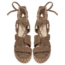 Pre Owned Paloma Barceló Beige Woven Suede Ankle Wrap Espadrille Platform Wedge Sandals Size 38
