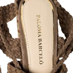 Pre Owned Paloma Barceló Beige Woven Suede Ankle Wrap Espadrille Platform Wedge Sandals Size 38
