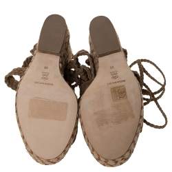 Pre Owned Paloma Barceló Beige Woven Suede Ankle Wrap Espadrille Platform Wedge Sandals Size 38