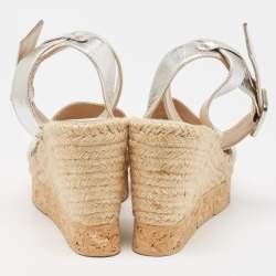 Pre Owned Paloma Barceló Silver Leather Wedge Ankle Strap Sandals Size 41