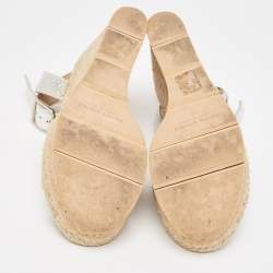 Pre Owned Paloma Barceló Silver Leather Wedge Ankle Strap Sandals Size 41