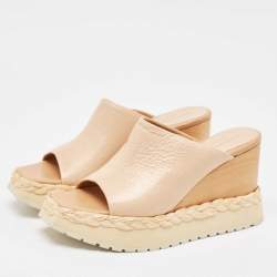 Paloma Barceló Beige Leather Wedge Platform Mules Size 39
