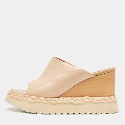 Paloma Barceló Beige Leather Wedge Platform Mules Size 39