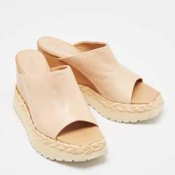 Paloma Barceló Beige Leather Wedge Platform Mules Size 39