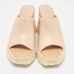 Paloma Barceló Beige Leather Wedge Platform Mules Size 39