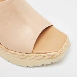 Paloma Barceló Beige Leather Wedge Platform Mules Size 39