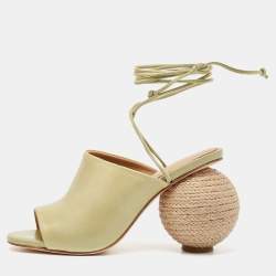 Paloma Barceló Green Leather Slide Raffia Heel Sandals Size 36