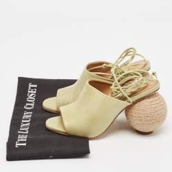 Paloma Barceló Green Leather Slide Raffia Heel Sandals Size 36