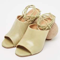 Paloma Barceló Green Leather Slide Raffia Heel Sandals Size 36
