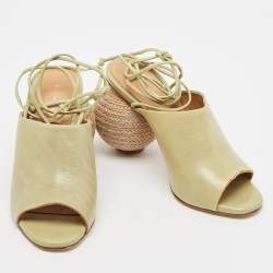 Paloma Barceló Green Leather Slide Raffia Heel Sandals Size 36