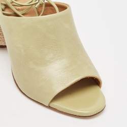 Paloma Barceló Green Leather Slide Raffia Heel Sandals Size 36