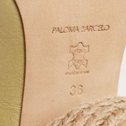 Paloma Barceló Green Leather Slide Raffia Heel Sandals Size 36