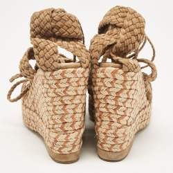 Pre Owned Paloma Barceló Brown Woven Suede Ankle Wrap Espadrille Wedge Sandals Size 38