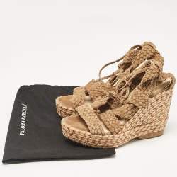 Pre Owned Paloma Barceló Brown Woven Suede Ankle Wrap Espadrille Wedge Sandals Size 38