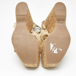 Pre Owned Paloma Barceló Beige Raffia Cork Platform Wedge Sandals Size 41