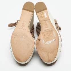 Pre Owned Paloma Barceló Brown Woven Leather Wedge Sandals Size 35