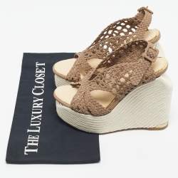Pre Owned Paloma Barceló Brown Woven Leather Wedge Sandals Size 35