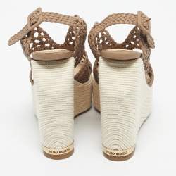 Pre Owned Paloma Barceló Brown Woven Leather Wedge Sandals Size 35