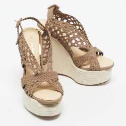 Pre Owned Paloma Barceló Brown Woven Leather Wedge Sandals Size 35
