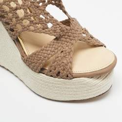 Pre Owned Paloma Barceló Brown Woven Leather Wedge Sandals Size 35