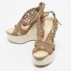 Pre Owned Paloma Barceló Brown Woven Leather Wedge Sandals Size 35