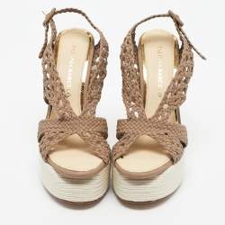 Pre Owned Paloma Barceló Brown Woven Leather Wedge Sandals Size 35