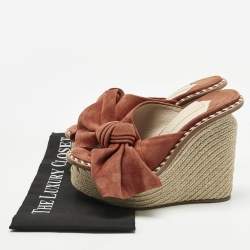 Pre Owned Paloma Barceló Orange Suede Monaco Bow Espadrille Wedge Sandals Size 37