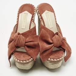 Pre Owned Paloma Barceló Orange Suede Monaco Bow Espadrille Wedge Sandals Size 37