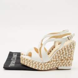 Pre Owned Paloma Barceló White Leather Espadrille Wedge Sandals Size 37