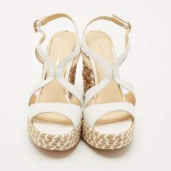 Pre Owned Paloma Barceló White Leather Espadrille Wedge Sandals Size 37