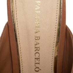 Paloma Barcelo Tan Leather Mule Platform Wedge Sandals Size 39