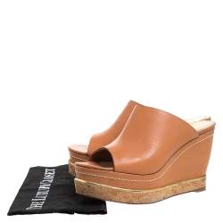 Paloma Barcelo Tan Leather Mule Platform Wedge Sandals Size 39