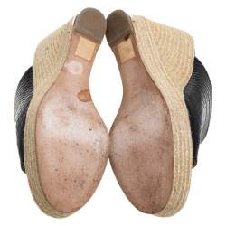 Paloma Barceló Black Croc Embossed Leather Espadrille Wedge Sandals Size 40