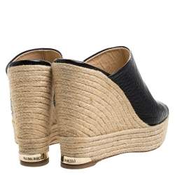 Paloma Barceló Black Croc Embossed Leather Espadrille Wedge Sandals Size 40