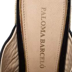 Paloma Barceló Black Croc Embossed Leather Espadrille Wedge Sandals Size 40