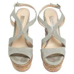 Paloma Barceló Light Grey Suede Mafafa Wedge Platform Sandals Size 36.5