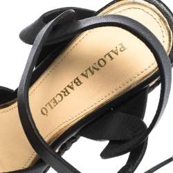 Paloma Barceló Black Strappy Leather Ankle Strap Platform Cork Wedge Sandals Size 37