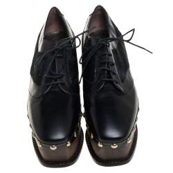 Pre Owned Paloma Barceló Black Leather and Pony Hair Studded Wedge Oxfords Size 38