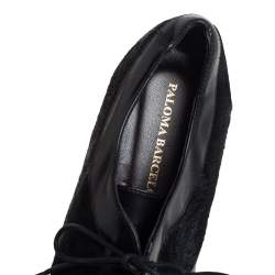 Pre Owned Paloma Barceló Black Leather and Pony Hair Studded Wedge Oxfords Size 38