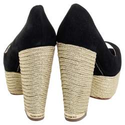 Paloma Barceló Black Suede Espadrilles Peep Toe Wedge Pumps Size 38