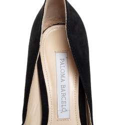 Paloma Barceló Black Suede Espadrilles Peep Toe Wedge Pumps Size 38