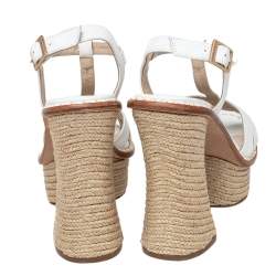 Paloma Barcelo White Leather Platform Ankle Strap Espadrille Sandals Size 38